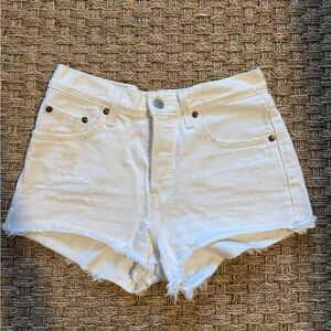 Levi's White Denim Jean Shorts Frayed Hem